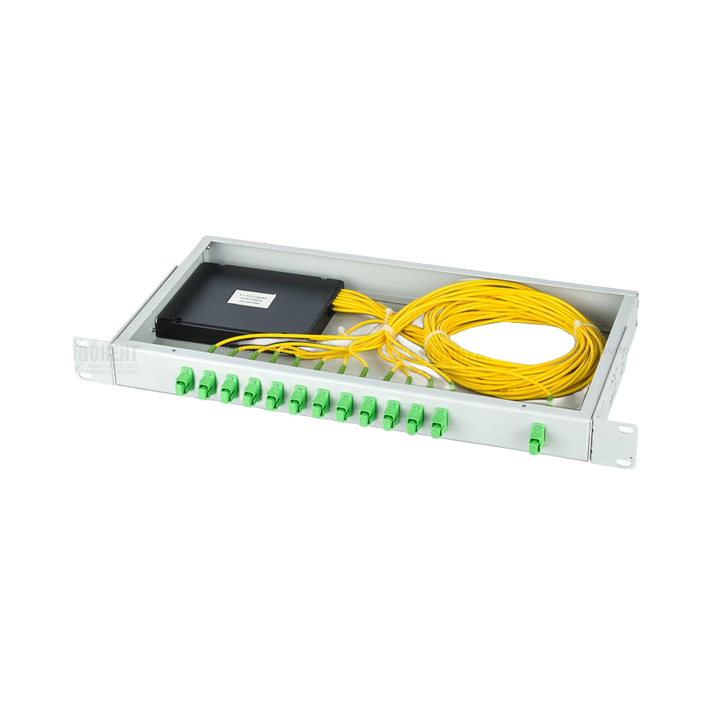 Оптический сплиттер PLC 1x2 0.9мм 3SC/APC в корпусе 1U"