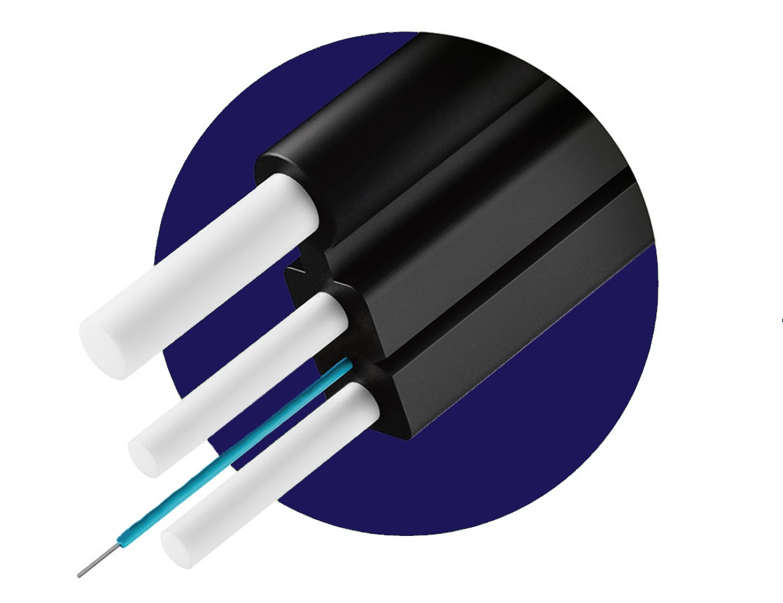 Оптический дроп кабель FTTH, 1ов, G657A1, усилен стеклопрутками FRP с  ВСЭ (FRP 1,8мм)