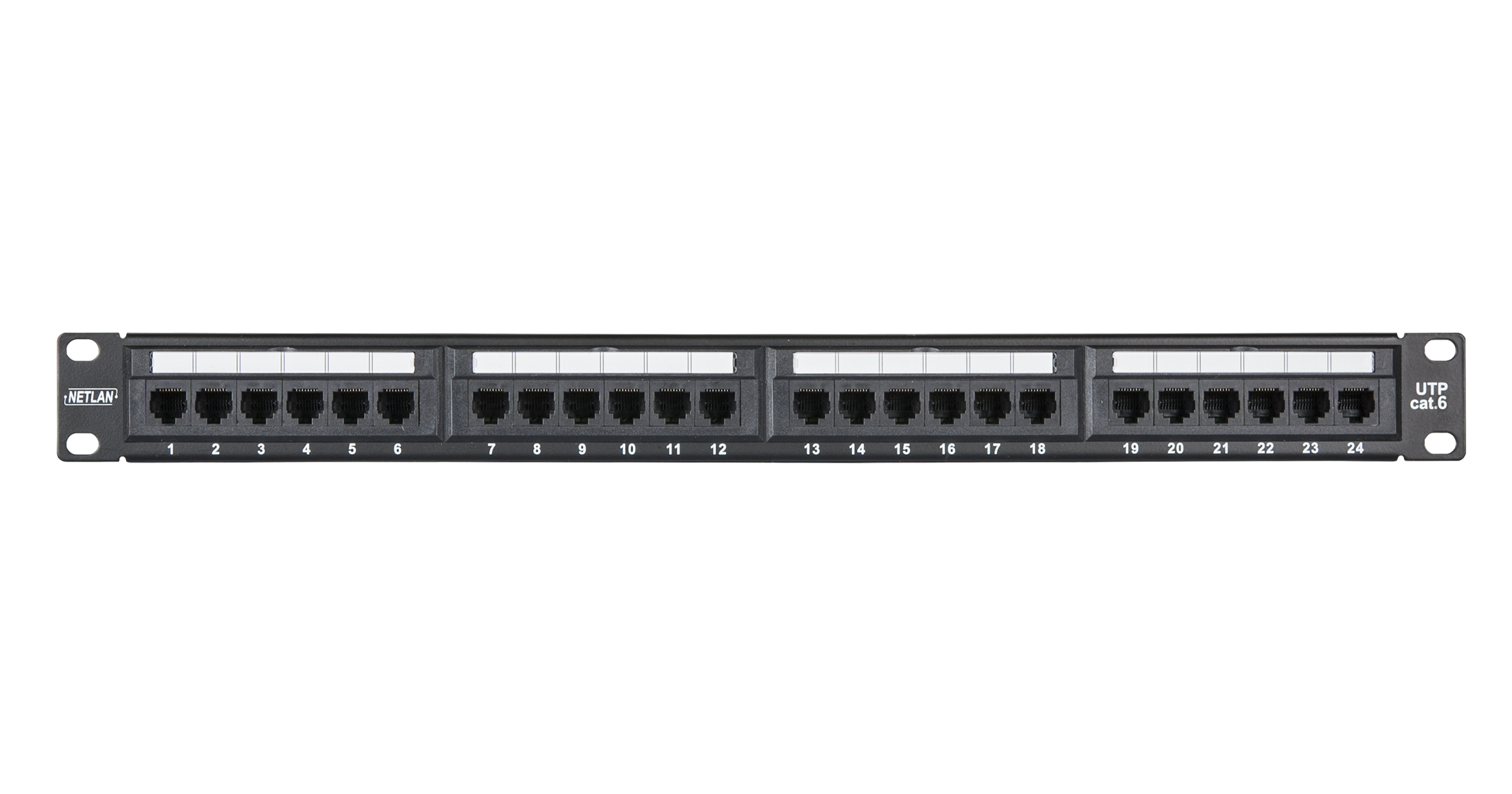 Коммутационная панель Netlan 19", 1U, 24 порта, Кат.6, неэкранированная, черная