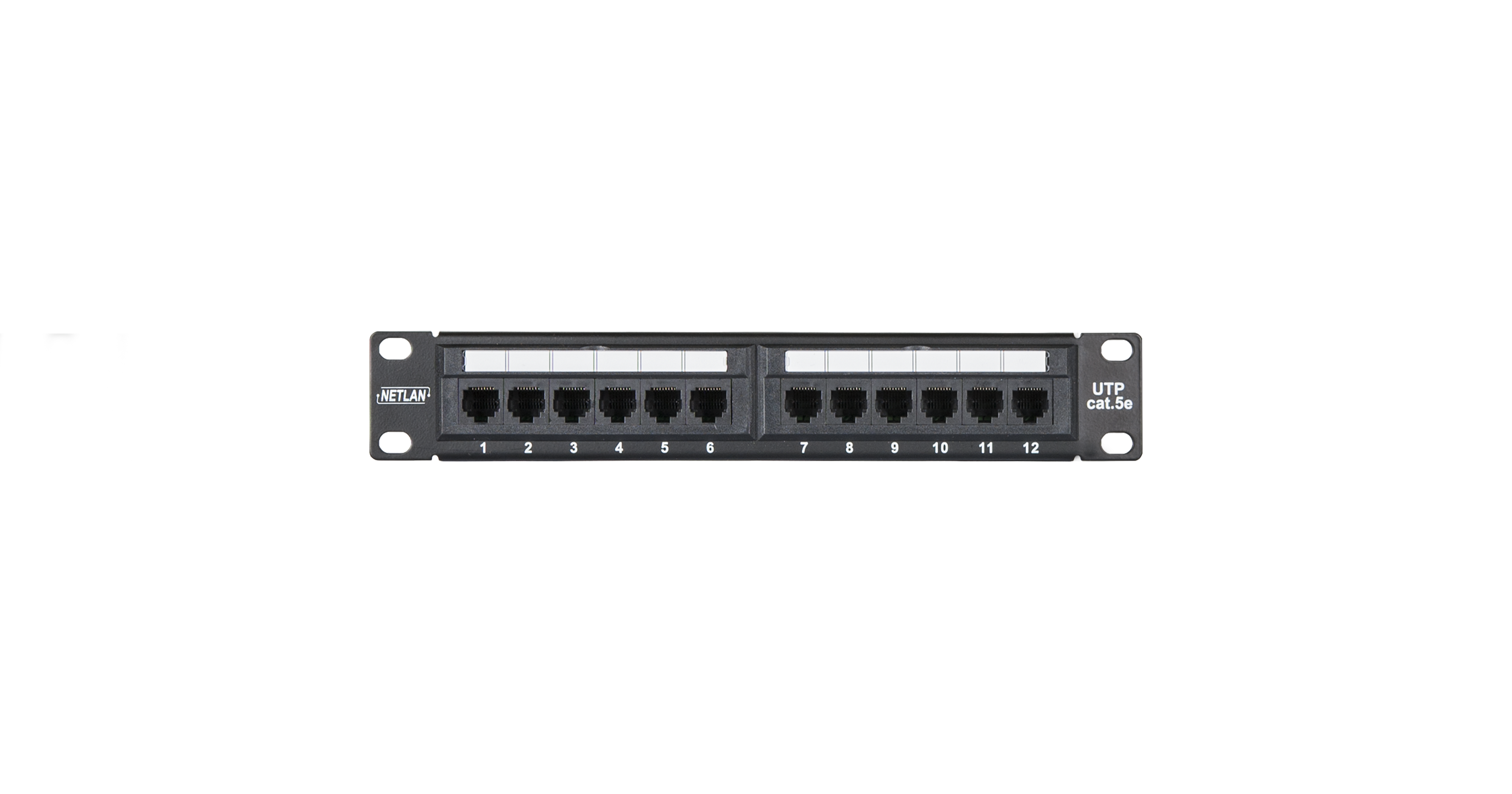 Коммутационная панель Netlan 10", 1U, 12 портов, Кат.5e, неэкранированная, черная